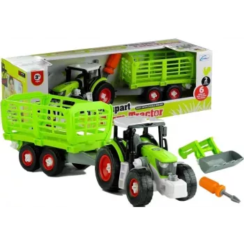 LEAN TOYS Montāžas traktors ar atvērtu piekabi 43 cm