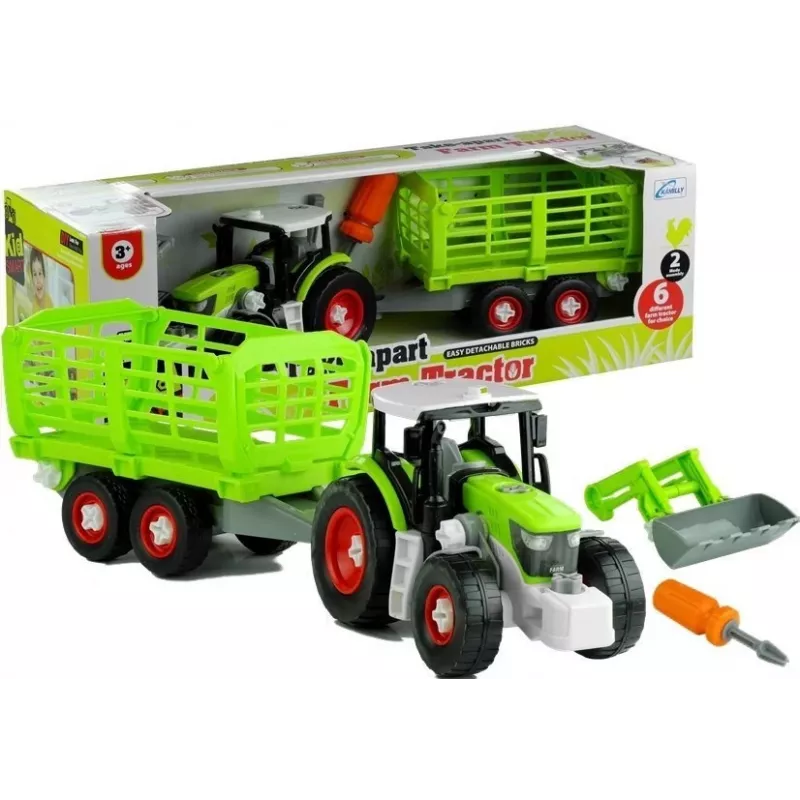 LEAN TOYS Montāžas traktors ar atvērtu piekabi 43 cm