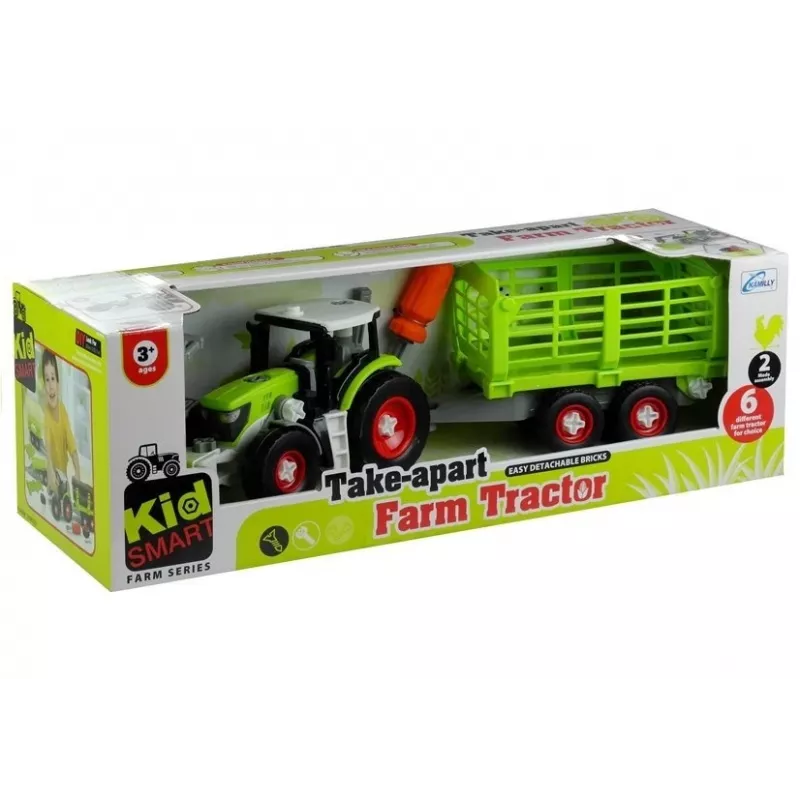 LEAN TOYS Montāžas traktors ar atvērtu piekabi 43 cm