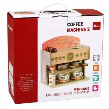 LEAN TOYS Barista komplekts kafijas automāts koka aksesuāri rozā