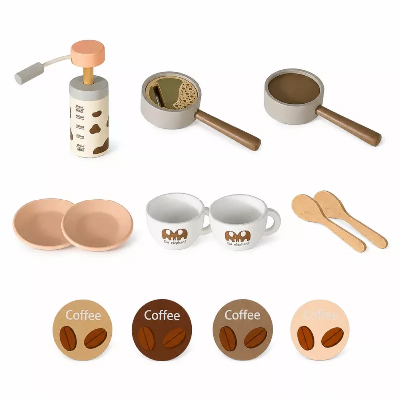 LEAN TOYS Barista komplekts kafijas automāts koka aksesuāri rozā