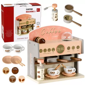LEAN TOYS Barista komplekts kafijas automāts koka aksesuāri rozā