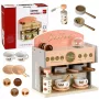 LEAN TOYS Barista komplekts kafijas automāts koka aksesuāri rozā