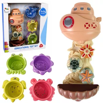 LEAN TOYS Vannas rotaļlietu komplekts: kuģis, jūras dzīvnieki, ūdenskritums, piesūcekņi