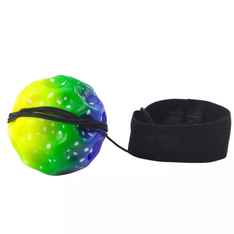 LEAN TOYS Lēcienbumba ar elastīgo lenti, sensorā, ar bedrītēm, krāsaina, 6 cm
