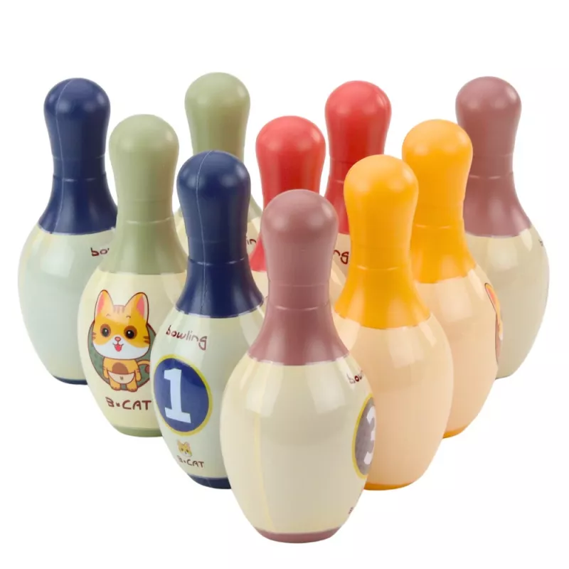 LEAN TOYS boulinga komplekts ar kaķiem bērniem 10 boulinga ķegļi 2 krāsainas bumbas