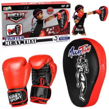 LEAN TOYS 2-in-1 Muay Thai boksa treniņu komplekts ar cimdiem un fokusēšanas mērķiem, melns