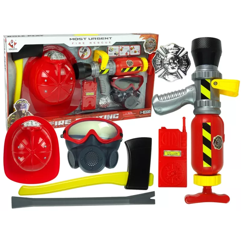 LEAN TOYS Brigade Set Fire Extinguisher Water Mask Helmet Red