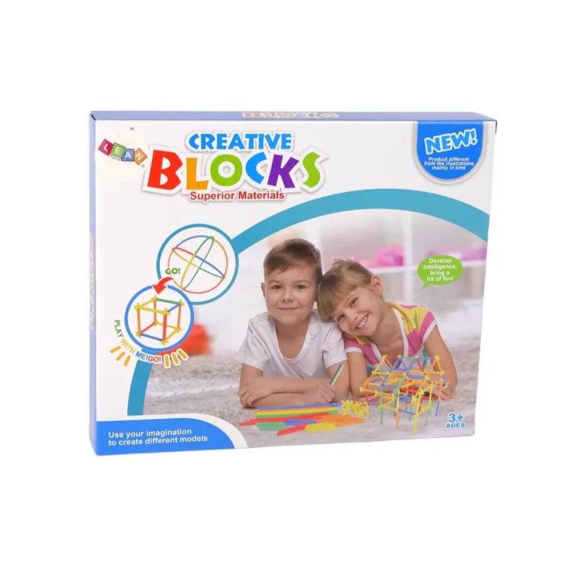 LEAN TOYS Būvbloku komplekts ar kociņiem un salmiņiem