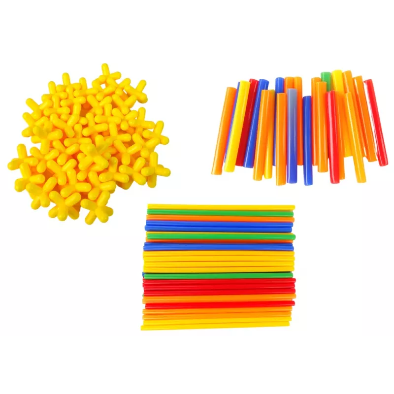 LEAN TOYS Būvbloku komplekts ar kociņiem un salmiņiem