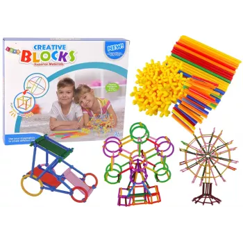 LEAN TOYS Būvbloku komplekts ar kociņiem un salmiņiem