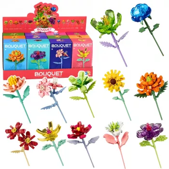 LEAN TOYS Būvbloķi Viena puķe ar kātu Krāsains maisījums 71-106 gab.