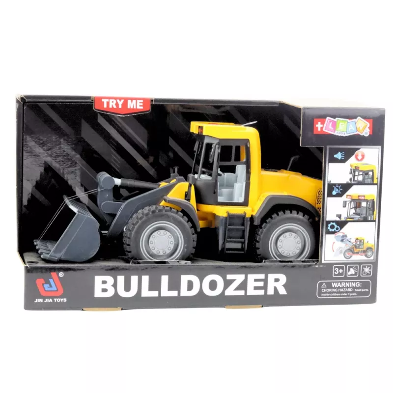 LEAN TOYS Buldozera celtniecības ekskavators ar gaismām, skaņām un kustīgu kausu – dzeltens