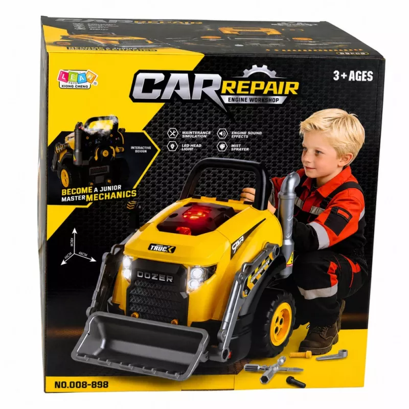 LEAN TOYS Buldozera ekskavators izjaucams komplekts - Mazais meistars ar gaismām, skaņām un tvaika efektu (3+ gadi)