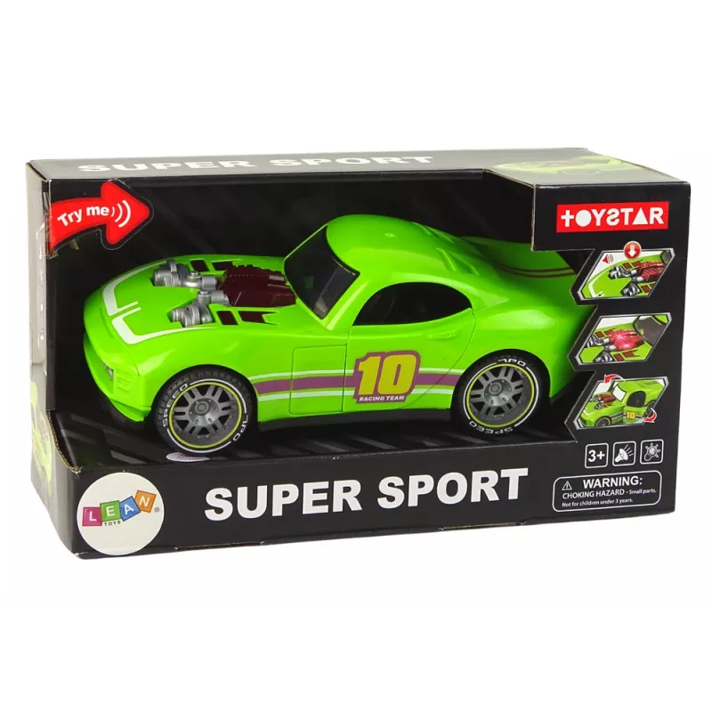LEAN TOYS Car 1:14 Green Sports Sound Lights Vehicle