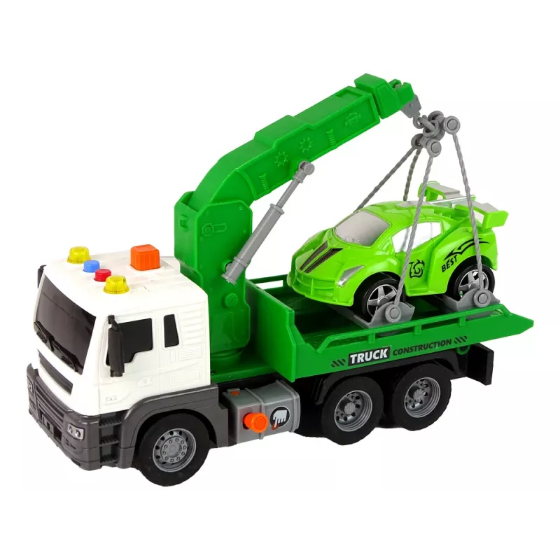 LEAN TOYS Auto transportieris Ceļmalas palīdzības evakuators 1:16 Zaļš Skaņa Gaismas