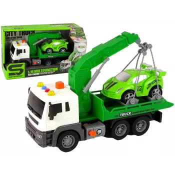 LEAN TOYS Auto transportieris Ceļmalas palīdzības evakuators 1:16 Zaļš Skaņa Gaismas