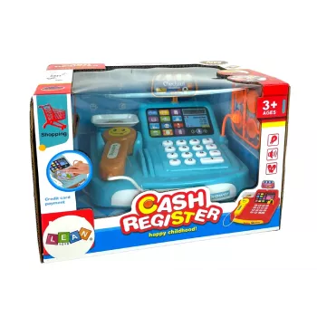 LEAN TOYS Kases aparāts ar cepumu iepakošanas svariem, bateriju un skeneri