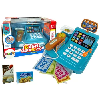 LEAN TOYS Kases aparāts ar cepumu iepakošanas svariem, bateriju un skeneri