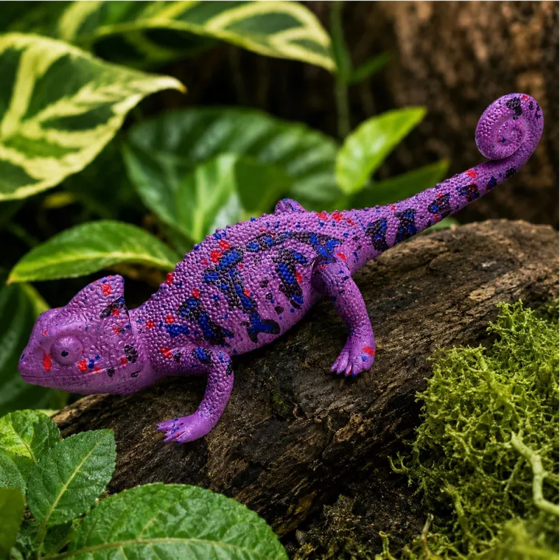 LEAN TOYS Chameleon gumijas figūriņa, staipīga, reālistiska, purpura rāpulis, 14 cm