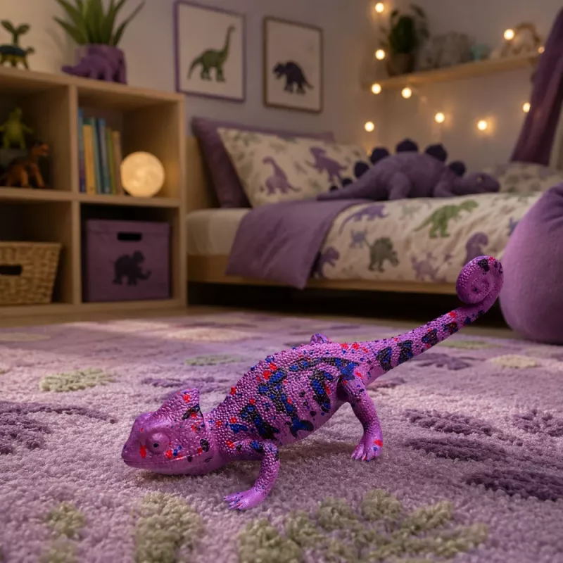 LEAN TOYS Chameleon gumijas figūriņa, staipīga, reālistiska, purpura rāpulis, 14 cm