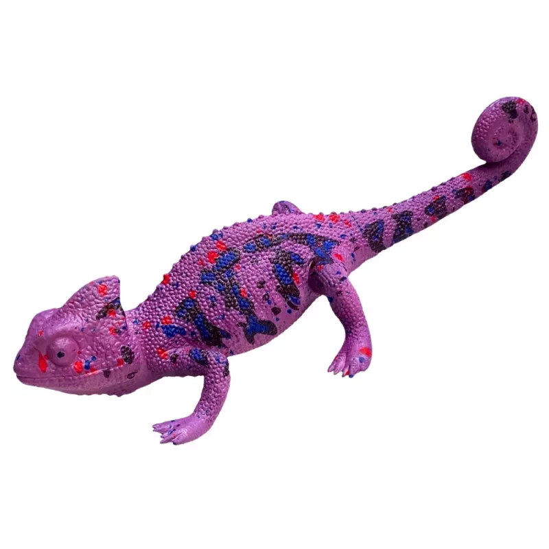 LEAN TOYS Chameleon gumijas figūriņa, staipīga, reālistiska, purpura rāpulis, 14 cm