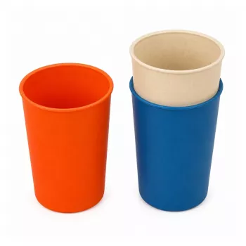 LEAN TOYS Bērnu bambusa šķiedras galda piederumu komplekts, zils un oranžs, 15 gab.