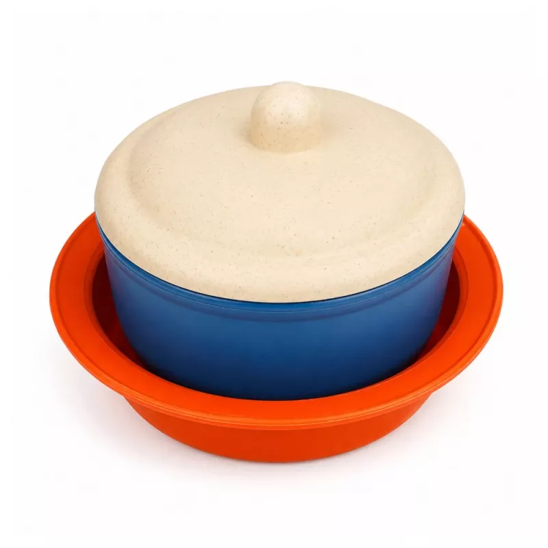 LEAN TOYS Bērnu bambusa šķiedras galda piederumu komplekts, zils un oranžs, 15 gab.
