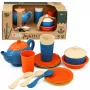 LEAN TOYS Bērnu bambusa šķiedras galda piederumu komplekts, zils un oranžs, 15 gab.