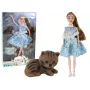 LEAN TOYS Bērnu lelle Emīlija Pavasaris Garie mati Zila kleita Kaķēns