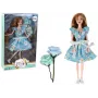 LEAN TOYS Bērnu lelle Emīlija Pavasara ar garajiem matiem un zilu ziedu kleitu