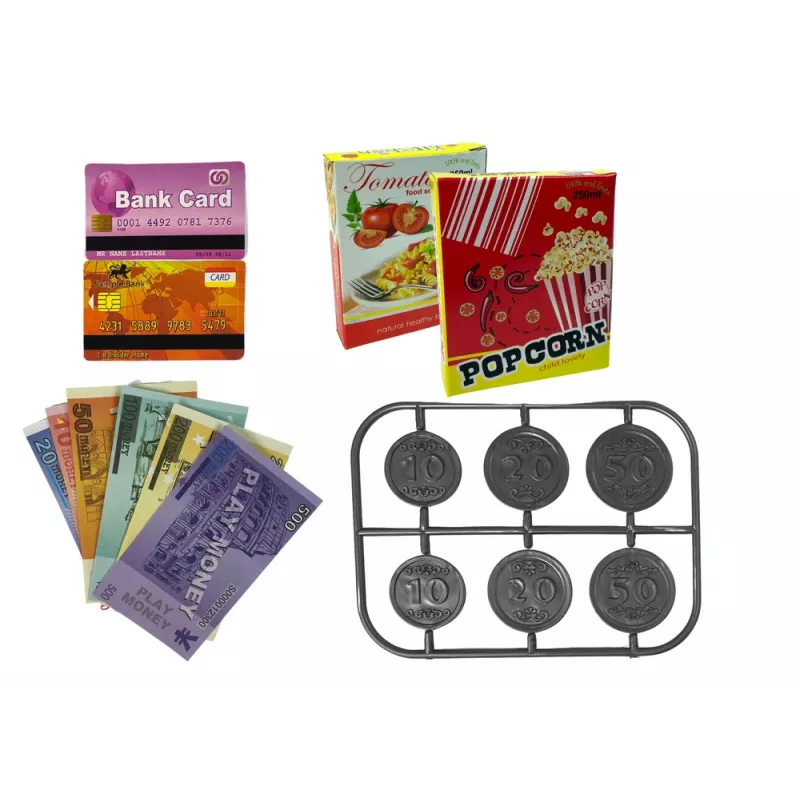 LEAN TOYS Bērnu fiskālais kases aparāts ar kalkulatoru un dārzeņu grozu