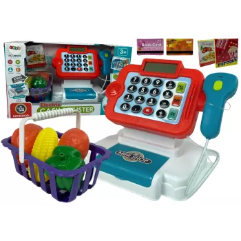 LEAN TOYS Bērnu fiskālais kases aparāts ar kalkulatoru un dārzeņu grozu