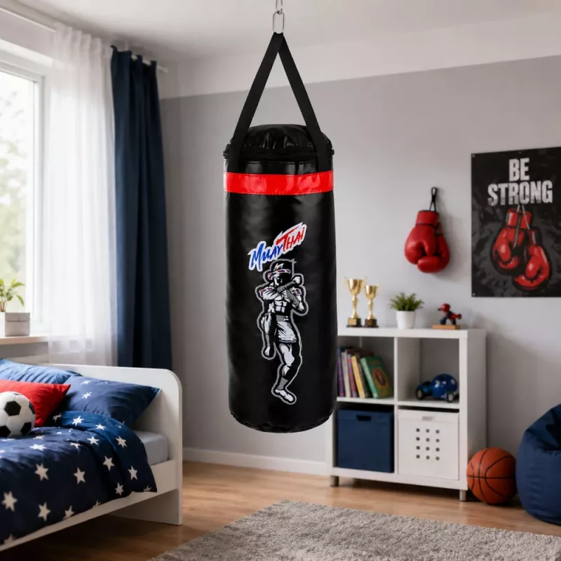 LEAN TOYS Bērnu boksa maisa vingrinājumu komplekts MUAY THAI cimdi 55x17cm M