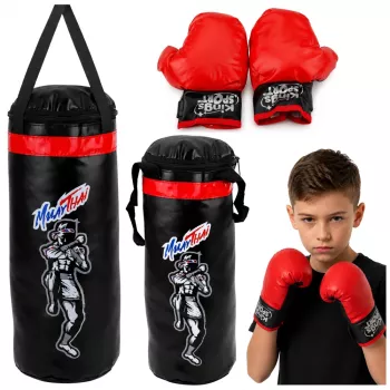 LEAN TOYS Bērnu boksa maisa vingrinājumu komplekts MUAY THAI cimdi 55x17cm M