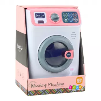 LEAN TOYS Bērnu veļas mašīna ar rotējošu cilindru, gaismām un skaņām, balta/rozā