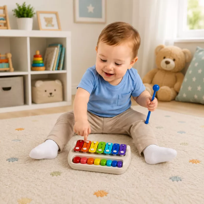 LEAN TOOLS Bērnu ksilofona klavieres krāsains mūzikas instruments 2-in-1 bungu nūjiņa
