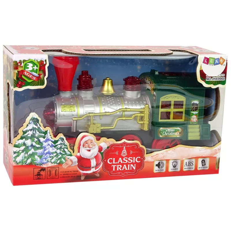 LEAN TOYS Ziemassvētku lokomotīve ar gaismām un skaņu, zaļa, ar bateriju darbināma