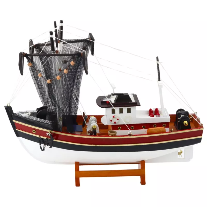 LEAN TOYS Kolekcionējams Dekoratīvs Kuģis Zvejas Laiva Ar Zvejas Tīklu Modelis 38x31cm