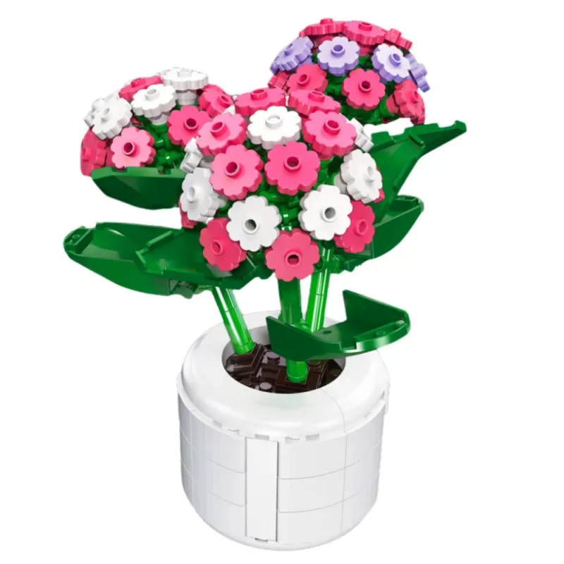 LEAN TOYS Construction Blocks Pink Hydrangea in a Pot 342 pcs.