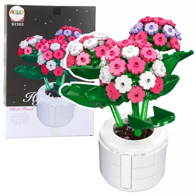 LEAN TOYS Construction Blocks Pink Hydrangea in a Pot 342 pcs.