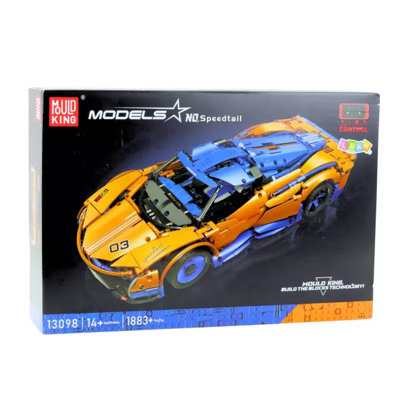 LEAN TOYS Construction Bricks Sports Car RC – zila un oranža (1883 detaļas, 2.4GHz, mērogs 1:8)