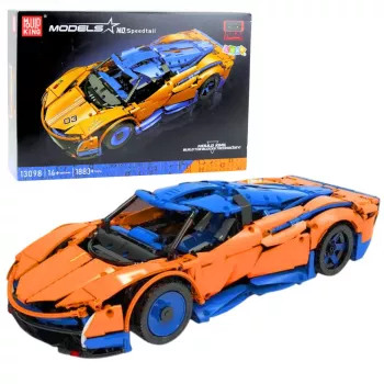 LEAN TOYS Construction Bricks Sports Car RC – zila un oranža (1883 detaļas, 2.4GHz, mērogs 1:8)