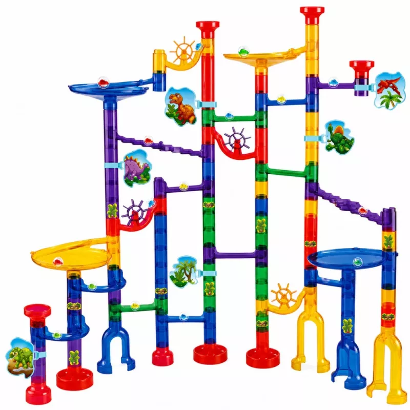 LEAN TOYS Konstruktora komplekts Bumbiņu trase Tuneļi Krāsaini dinozauri 192 gab.