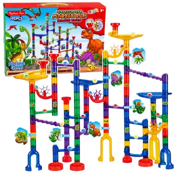 LEAN TOYS Konstruktora komplekts Bumbiņu trase Tuneļi Krāsaini dinozauri 192 gab.