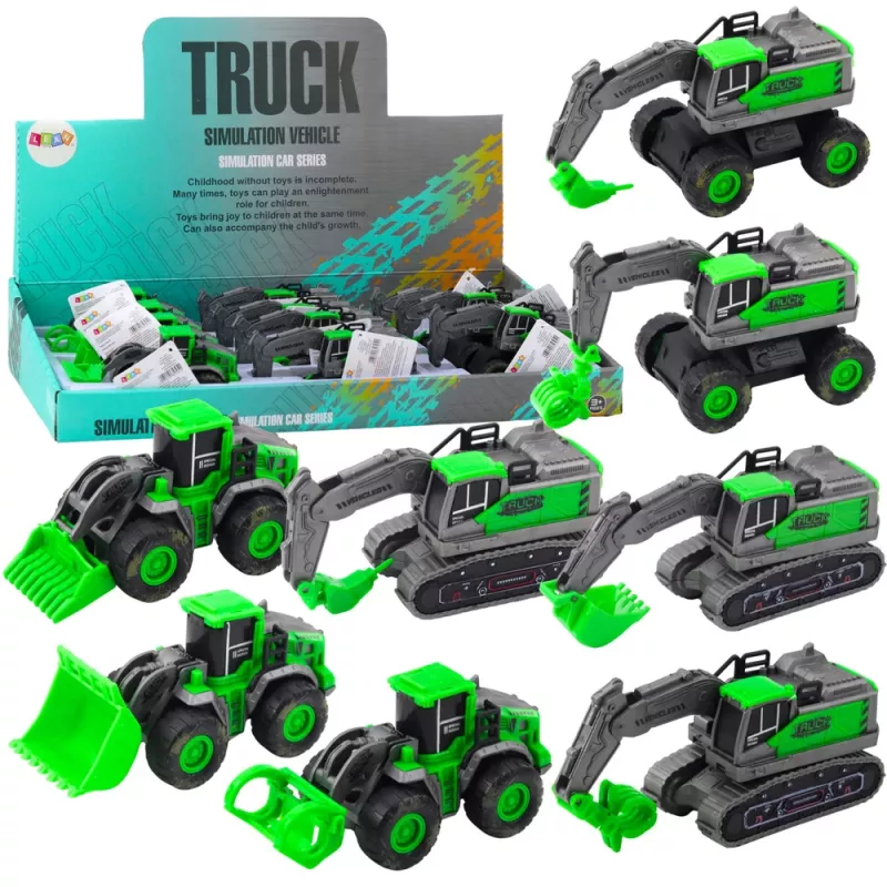 LEAN TOYS Construction Vehicle Excavator Loader Bulldozer Green Drive Mix