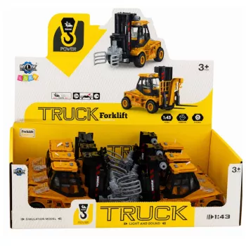 LEAN TOYS Celtniecības transportlīdzeklis – Autoiekrāvējs ar regulējamu satvērēju, gaismām un skaņām, dzeltens, 1:43