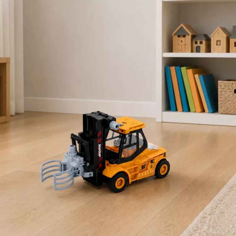 LEAN TOYS Celtniecības transportlīdzeklis – Autoiekrāvējs ar regulējamu satvērēju, gaismām un skaņām, dzeltens, 1:43