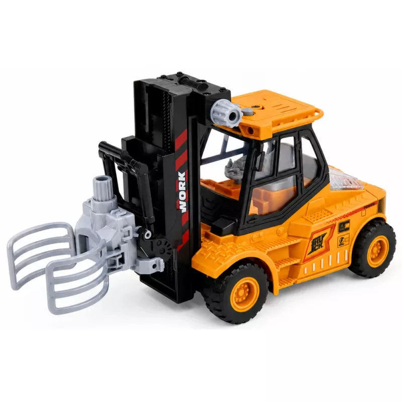 LEAN TOYS Celtniecības transportlīdzeklis – Autoiekrāvējs ar regulējamu satvērēju, gaismām un skaņām, dzeltens, 1:43