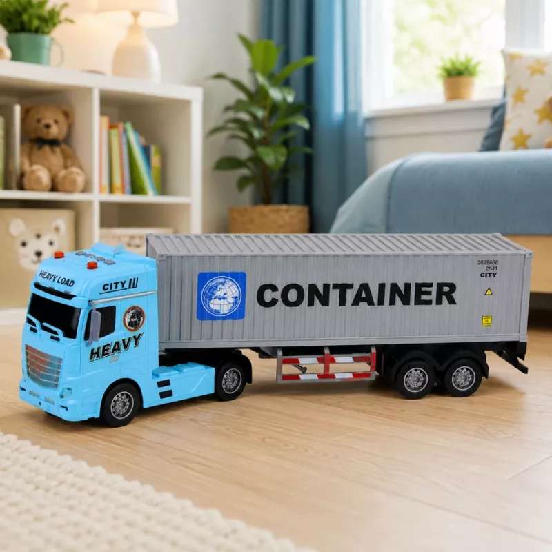 LEAN TOYS Konteineru kravas automašīna ar atveramām durvīm, gaismām un skaņām – zila, 54 cm